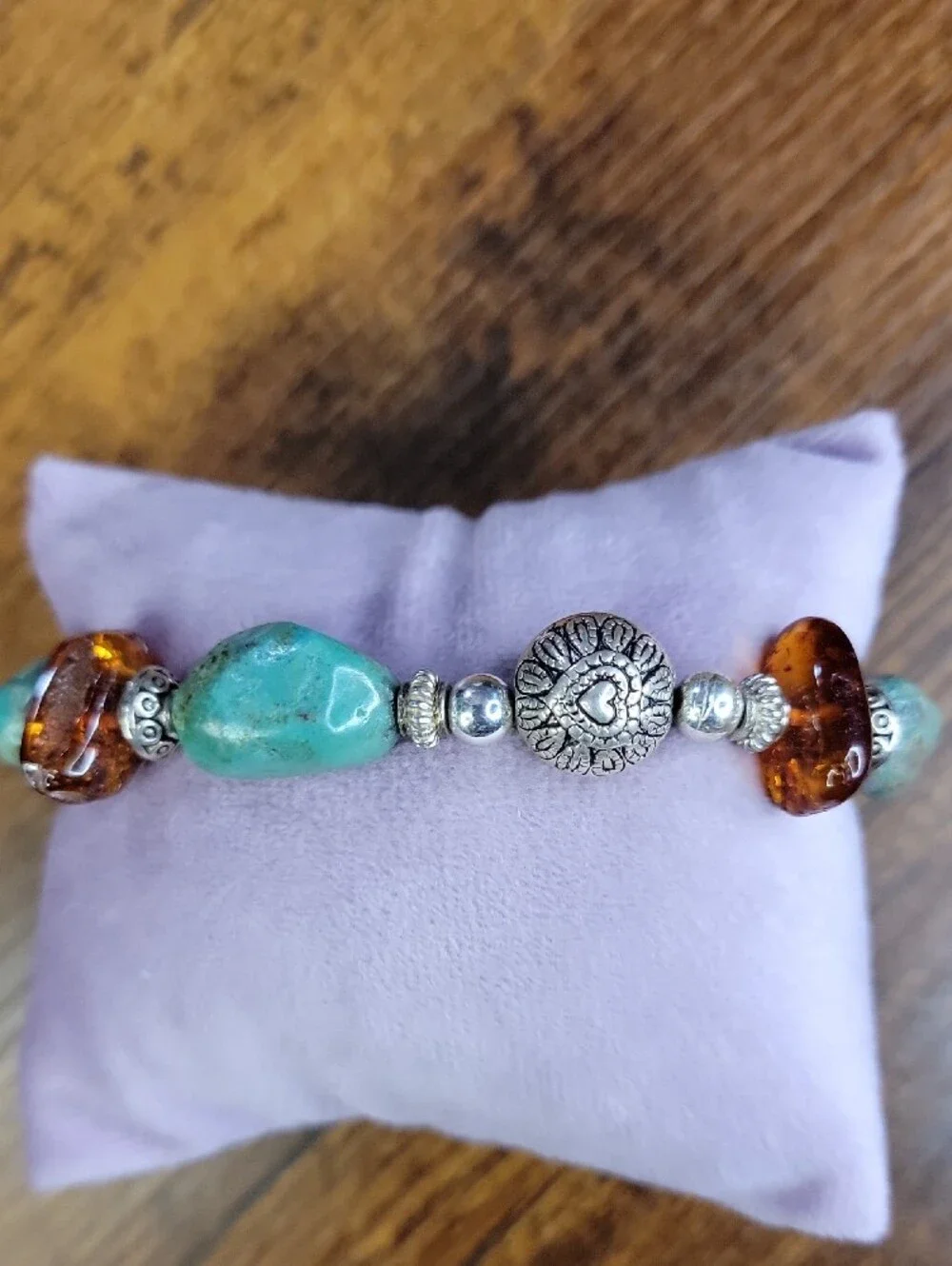 Genuine Amazonite and Faux Amber Bracelet